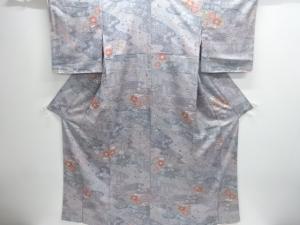 霞に花模様小紋着物